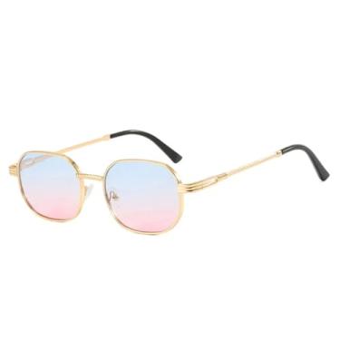 Imagem de Óculos de sol femininos retrô, armação quadrada pequena de metal, lentes degradê, UV400, masculino, punk (dourado, azul e rosa)