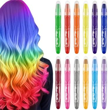 Imagem de Kalolary 12 peças de giz de cabelo temporário - kit de maquiagem para meninas - marcadores de tinta de cor laváveis para meninas presente de 5 6 7 8 9 10 11 12 13 14 anos