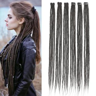 Imagem de Extensões de dreadlock marrom com clipe, 60 cm 6 clipes (24 fios) extensões de cabelo trançadas feitas à mão para mulheres/meninas/homens, clipes macios em extensão de cabelo sintético Dreads (61 cm