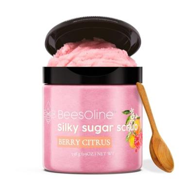 Imagem de Sugar Scrub by BeesOline – Açúcar de cana fina premium | Aroma de frutas cítricas – Extra grande, 590 ml, tampa flip-top confortável, óleo de girassol orgânico e óleo de coco para uma esfoliação suave