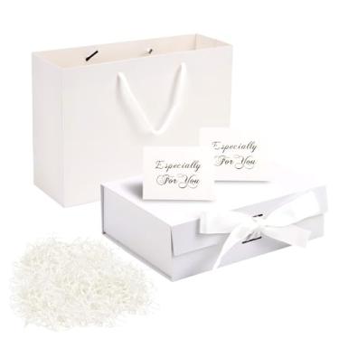 Imagem de CXRYLZ Caixa de presente magnética com tampa, 24 × 16,9 × 7,9 cm caixas de presente com cartão de 2 peças, fita, saco de presente e papel picado, caixa de presente de dama de honra, caixa de presente