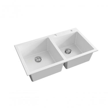 Imagem de Cuba Dupla De Embutir Com Válvula Millare Quartzo Branca - Debacco