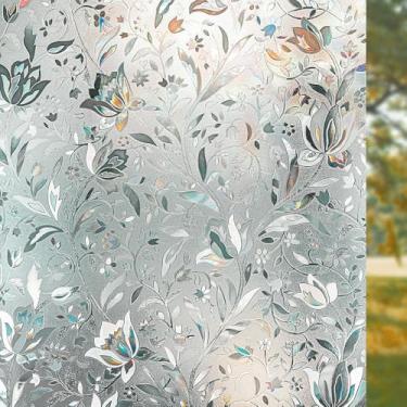 Imagem de Película de privacidade de janela typumpkin, cobertura de vidro fosco removível para banheiro, adesivo de porta de controle de calor com aderência estática opaca para sala de estar em casa, escritório, branco fosco não adesivo (44,5 cm x 398,8 cm)