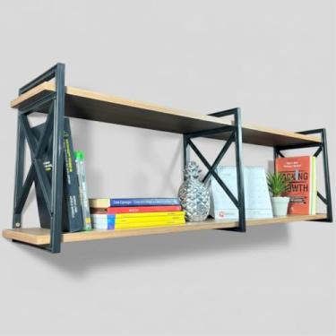 Imagem de Prateleira Estilo Industrial de Parede para Sala, Quarto, Cozinha, Escritório - Bimove (M. Castanho/S. Preto, 150x20)