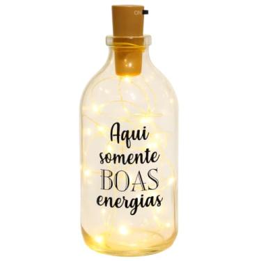 Imagem de So Arts Abajur Garrafa Decorativa com LED, Vidro com Frase, Iluminação Decorativa (Aqui Somente Boas Energias)