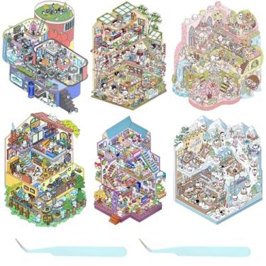 Imagem de 6 peças DIY 3D House Sticker, Creative Miniature Scene Sticker, 6 Estilos Miniatura Decalque Divertido e Fácil de Usar com 2 Pinças para Adultos Crianças Jardim de Infância