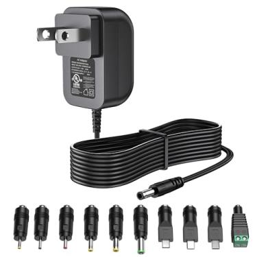 Imagem de DONYOIE Fonte de alimentação 5V 1A Carregador de 5 volts 1000mA 5W Adaptador de cabo de comutação regulada CA para CC com 10 conectores de substituição 100V - 240V Adaptador de entrada EUA Plugue de