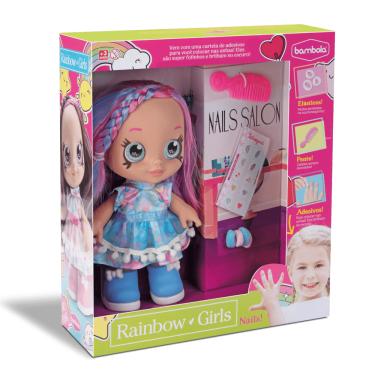 Imagem de Boneca Rainbow Nails Pink Azul 36cm - Bambola