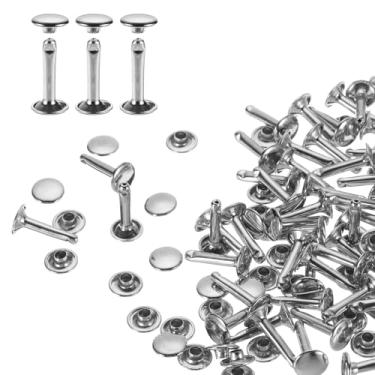 Imagem de HARFINGTON 80 conjuntos de rebites de tampa dupla 9 x 16 mm aço carbono cabeça redonda botões de pressão parafusos parafusos de metal tubular para decoração de artesanato em couro, prata