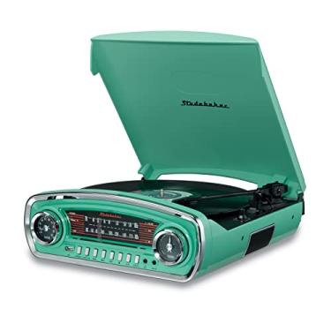 Imagem de Studebaker - Toca-discos de áudio de 3 velocidades com controle de tom, receptor Bluetooth, rádio estéreo AM/FM, entrada USB para reprodução de MP3 e fones de ouvido e conectores auxiliares
