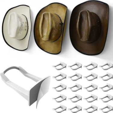 Imagem de Modern JP Ganchos adesivos de chapéu de cowboy para parede (pacote com 20) – Suporte de parede de 7,5 cm para fixação segura, organizador de chapéu de aba larga, decoração de quarto ocidental – branco