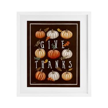Imagem de Stupell Industries Give Thanks with Varied Pumpkins Impressão emoldurada branca sob vidro, design de Elizabeth Tyndall, 21 x 17