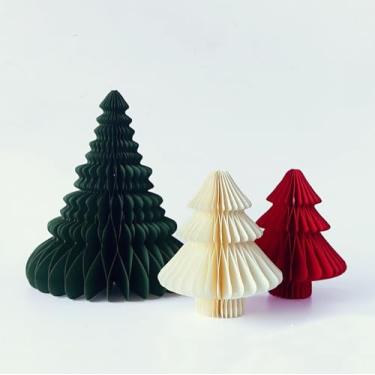 Imagem de Árvores de Natal decorativas de papel favo de mel, decoração de mesa de férias, (3, verde, vermelho e branco)