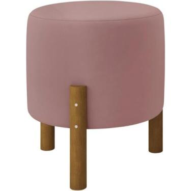 Imagem de Puff Redondo Luxo Decorativo Charme Thor com Pés de Madeira Suede Rosa