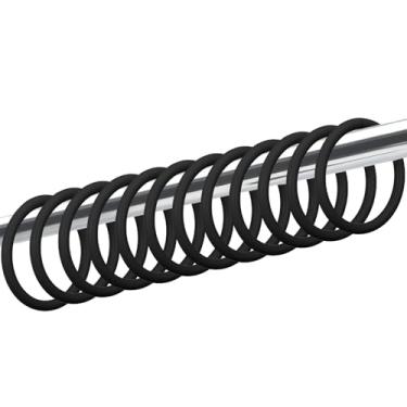 Imagem de Mabor Pacote com 12 anéis de cortina de chuveiro, ganchos de plástico fáceis de encaixar para banheiro, cabides de haste de chuveiro preto PE com design de deslizamento suave