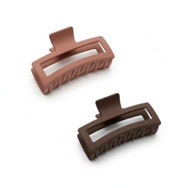 Imagem de Kit 2 Presilha Piranha Luxo Cabelo Grande 13cm Prendedor (Marrom Café e Rosa Chá)