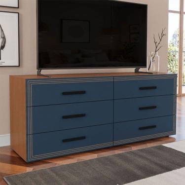 Imagem de Cômoda Valência 6 Gavetas Freijó/Azul - Politorno