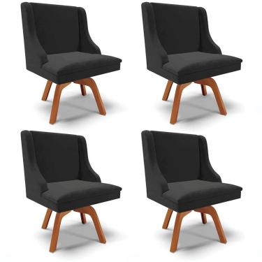 Imagem de Kit 4 Cadeiras Estofadas Base Giratória de Madeira Lia Veludo Preto - Ibiza
