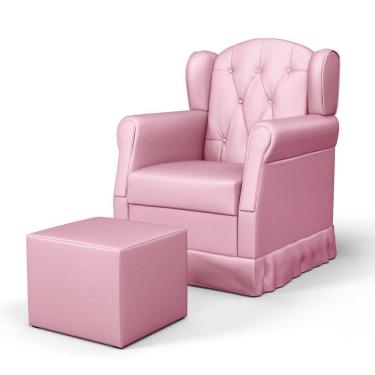 Imagem de Poltrona de Amamentação Fixa com Puff Letícia Sintético Rosa - Phoenix