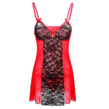 Imagem de Pijama feminino de renda patchwork sexy sedutor camisola suspensor - H