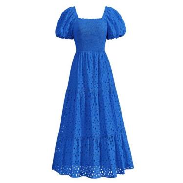 Imagem de Vestido de verão PRETTYGARDEN 2025 Eyelet, gola quadrada, manga folhad