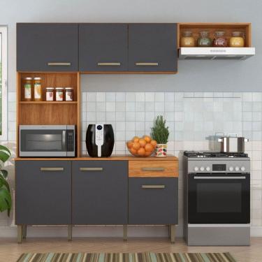 Imagem de Cozinha Compacta Nina 6 Portas 1 Gaveta Cinamomo/Grafite - Fellicci