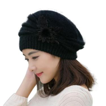 Imagem de Moda feminina flor malha crochê gorro chapéu inverno boné quente boina