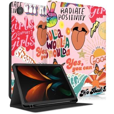 Imagem de Uppuppy Capa para Samsung Galaxy Tab A8 de 10,5 polegadas crianças fofas legais meninas fólio feminino Kawaii feminino adolescentes bonito design de citações estéticas capa de tablet para Samsung A8 Tab capas SM-X200/X205/X207