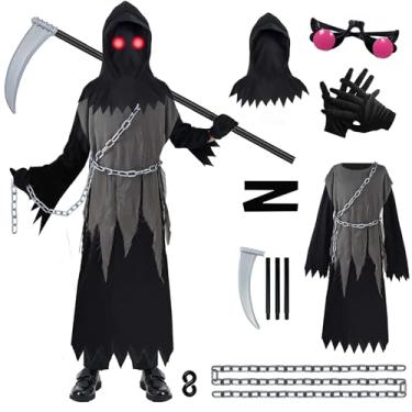 Imagem de Znorso Grim Reaper Costume for Kids, Halloween Costume with Glowing Up Eyes Costume for Boys (Medium(8-10yr))