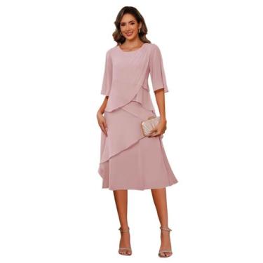 Imagem de Vestido Miao Duo Dusty Rose Chiffon A Line, decote em V, comprimento d