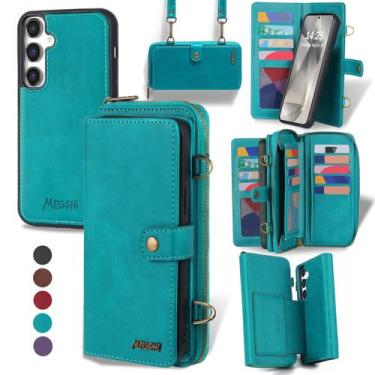 Imagem de Capa tipo carteira QIXIU para Samsung Galaxy S24 Plus com alça azul