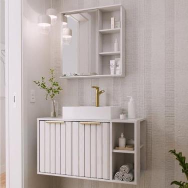 Imagem de Gabinete Suspenso Banheiro Noruega 80cm com Cuba e Espelheira Treviso 