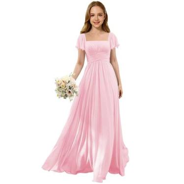 Imagem de Vestido Augday Juniors Girl Long Chiffon Bridesmaid rosa tamanho 12
