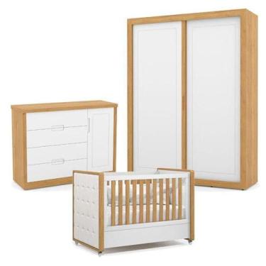 Imagem de Quarto De Bebe 2 Portas Tutto New Freijó Branco Acetinado Com Capitonê