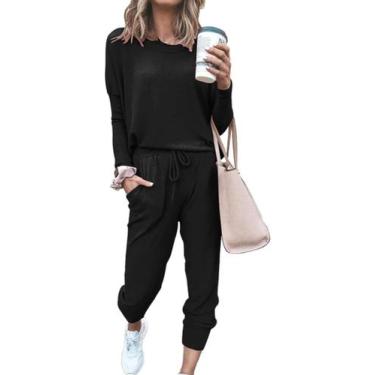 Imagem de Roupa feminina PRETTYGARDEN, 2 peças, gola redonda, preta, GG