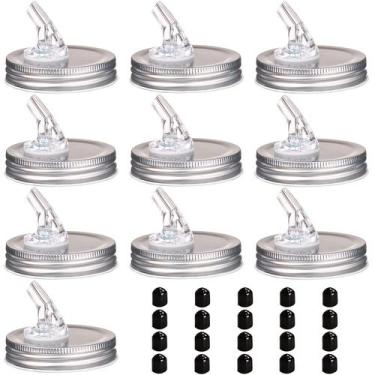 Imagem de Mason Jar Pour Spouts, pacote com 10, mais 20 tampas pretas - ziHenryD