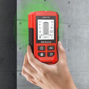 Imagem de Localizador de pinos scanner de parede 7 em 1 multifuncional ferramenta localizadora de pinos com alarme eletrônico preciso para detecção de pinos de metal de fio CA (vermelho, 1 peça)