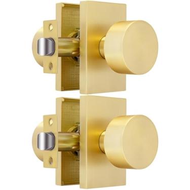 Imagem de Crequal Puxador de porta de armário dourado, maçanetas de porta de passagem interior de ouro escovado de liga de zinco resistente, maçaneta interna de latão escovado para armário, corredor, pacote com