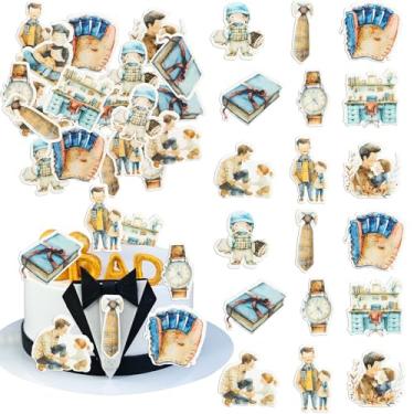 Imagem de Ephlyn 48Pcs Edible Happy Father's Day Cupcake Toppers Wafer Paper Tie Book Best Dad Ever Cupcake Picks for Fathers Day Theme Birthday Party Cake Decorations Brown