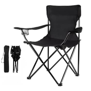 Imagem de Cadeira Dobrável Camping Portátil Com Apoio De Braço e Porta Copo Suporta 130kg(PRETO)