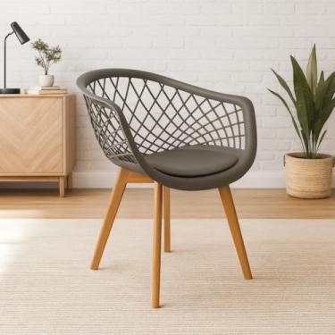 Imagem de Cadeira de Jantar Web com Assento Estofado Madeira Maciça Premium (Cinza)