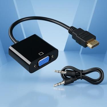 Imagem de Cabo HDMI para VGA com cabo de áudio (0,8 pés) - conversor unidirecional macho para macho, 1080p Full HD, sincronização de áudio e vídeo para laptop/desktop