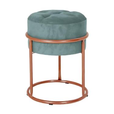 Imagem de Puff Argola Banqueta Ferro Estofada Penteadeira Decoração Quarto Sala Bancada Cadeira Moderno Pufe(Verde Água/Cobre)