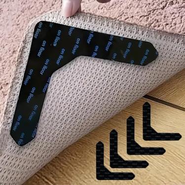 Imagem de 4 peças pretas antiderrapantes adesivos reutilizáveis de canto de carpete almofadas laváveis para pisos de azulejo de madeira e uso doméstico