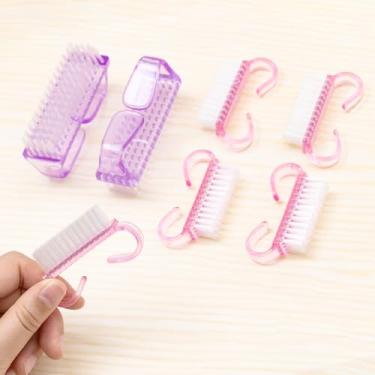 Imagem de 6 peças de escovas de unhas com pega, escova de unha de mão para limpeza de dedos e unhas, roxo e rosa