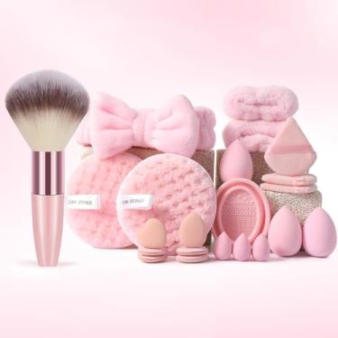 Imagem de Conjunto de 22 ferramentas de maquiagem, incluindo esponja de maquiagem, mini esponja, tiaras, tigela de limpeza de pincéis de maquiagem, removedor de maquiagem, reutilizável, pincel de pó