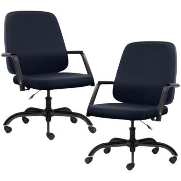 Imagem de Kit 02 Cadeiras Executiva Diretor Base Giratória Hub F02 Sintético Azu