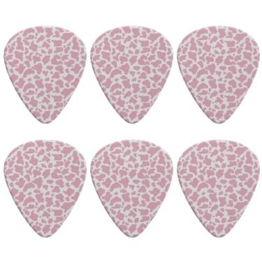Imagem de 6 palhetas de guitarra de vaca rosa feitas à mão palhetas de baixo para guitarra elétrica, ukulele baixo acústico, 0,96 mm