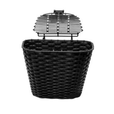 Imagem de Cesta Bicicleta, Cesta Cestinha com Tampa de Plástico para Bicicleta Bike Aro 24 E 26 Grande Preta Resistente Reforçada