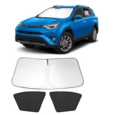 Imagem de Fannyc 3 peças de persianas de janela de carro pára-brisas dianteiras sombra de janela dobrável ajuste personalizado para Toyota RAV4 2013-2018 acessórios persianas de carro para janelas dianteiras